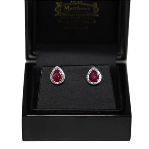 9ct Yellow Gold Ruby and Diamond Cluster Studs Earrings
