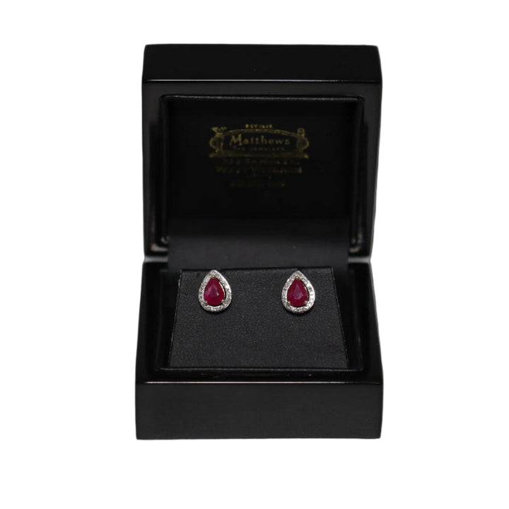 9ct Yellow Gold Ruby and Diamond Cluster Studs Earrings