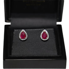 Load image into Gallery viewer, 9ct Yellow Gold Ruby and Diamond Cluster Studs Earrings
