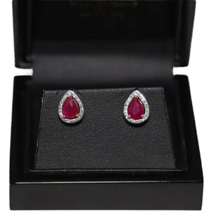 9ct Yellow Gold Ruby and Diamond Cluster Studs Earrings