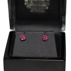 9ct Yellow Gold Ruby Flower Cluster Stud Earrings