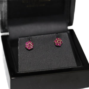 9ct Yellow Gold Ruby Flower Cluster Stud Earrings