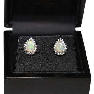 18ct Yellow Gold Opal and Diamond Cluster Stud Earrings