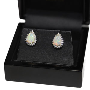 18ct Yellow Gold Opal and Diamond Cluster Stud Earrings
