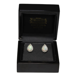 18ct Yellow Gold Opal and Diamond Cluster Stud Earrings