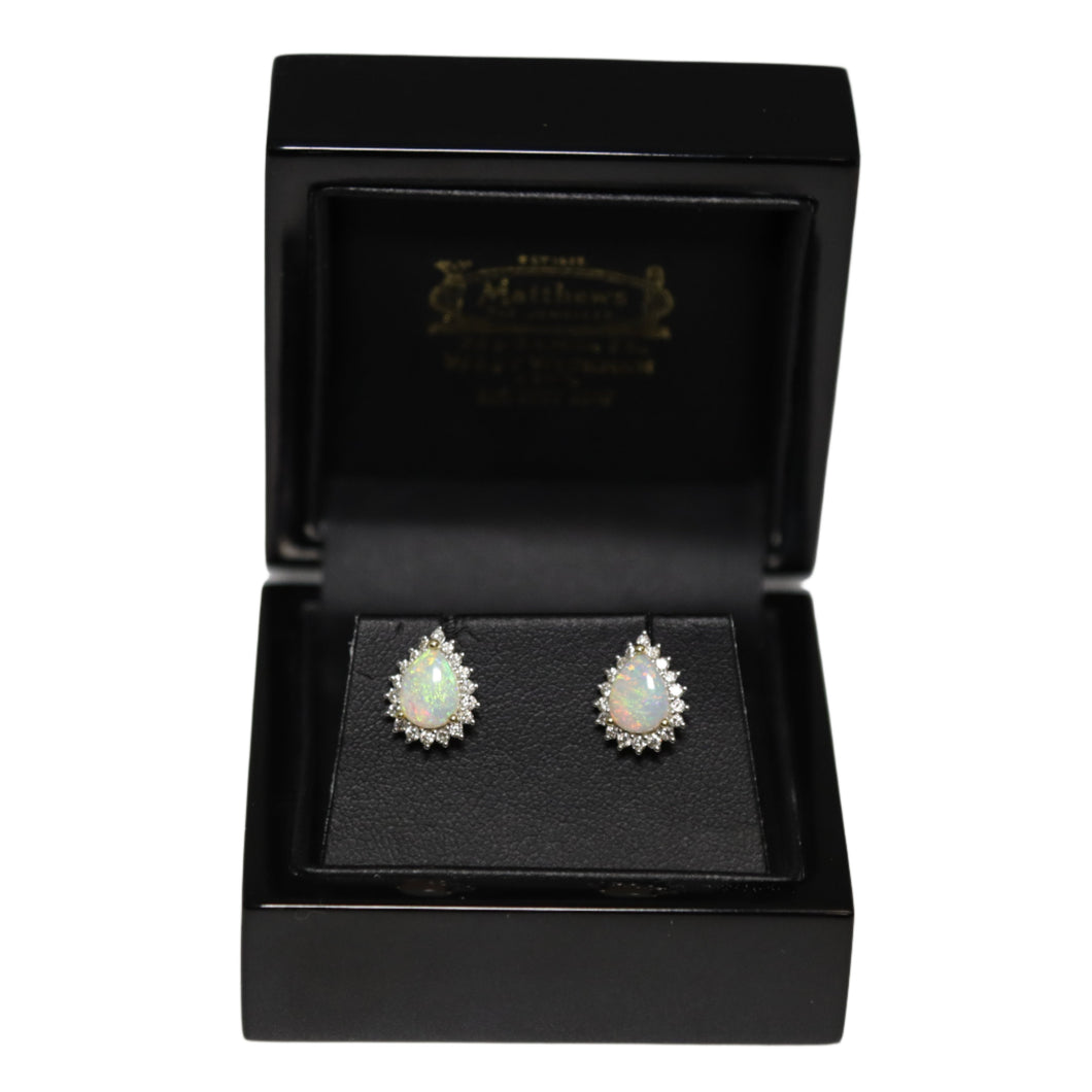 18ct Yellow Gold Opal and Diamond Cluster Stud Earrings