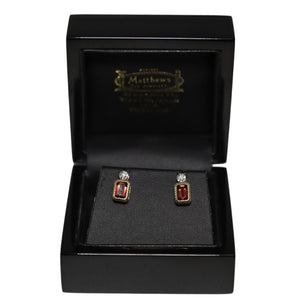 9ct Yellow Gold Millgrain Set Garnet Stud Earrings
