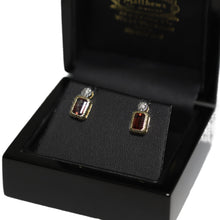 Load image into Gallery viewer, 9ct Yellow Gold Millgrain Set Garnet Stud Earrings
