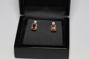 9ct Yellow Gold Millgrain Set Garnet Stud Earrings