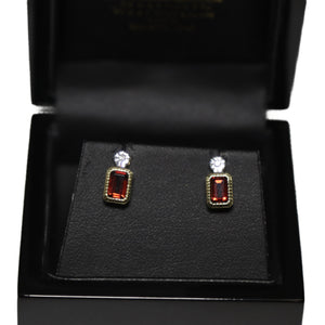 9ct Yellow Gold Millgrain Set Garnet Stud Earrings
