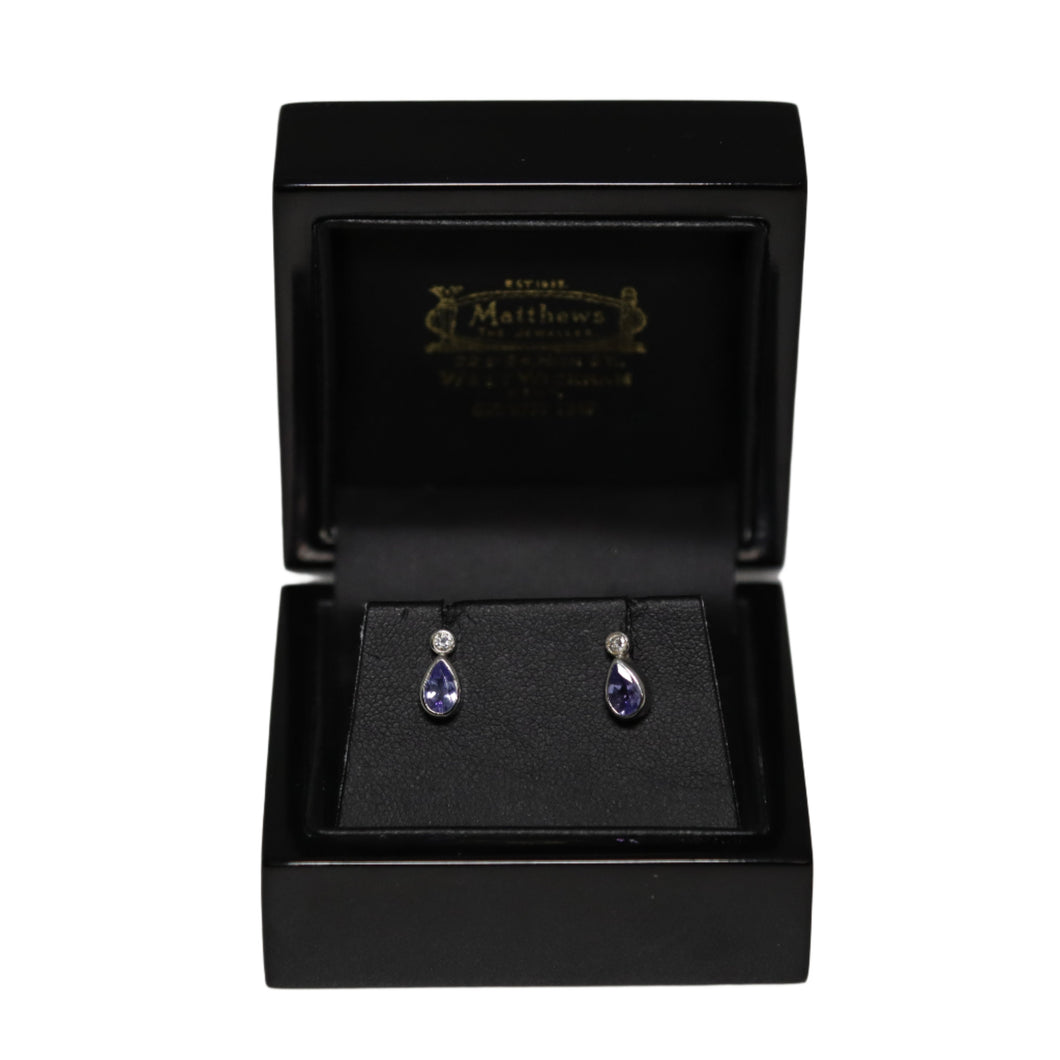 18ct White Gold Tanzanite and Diamond Stud Earrings