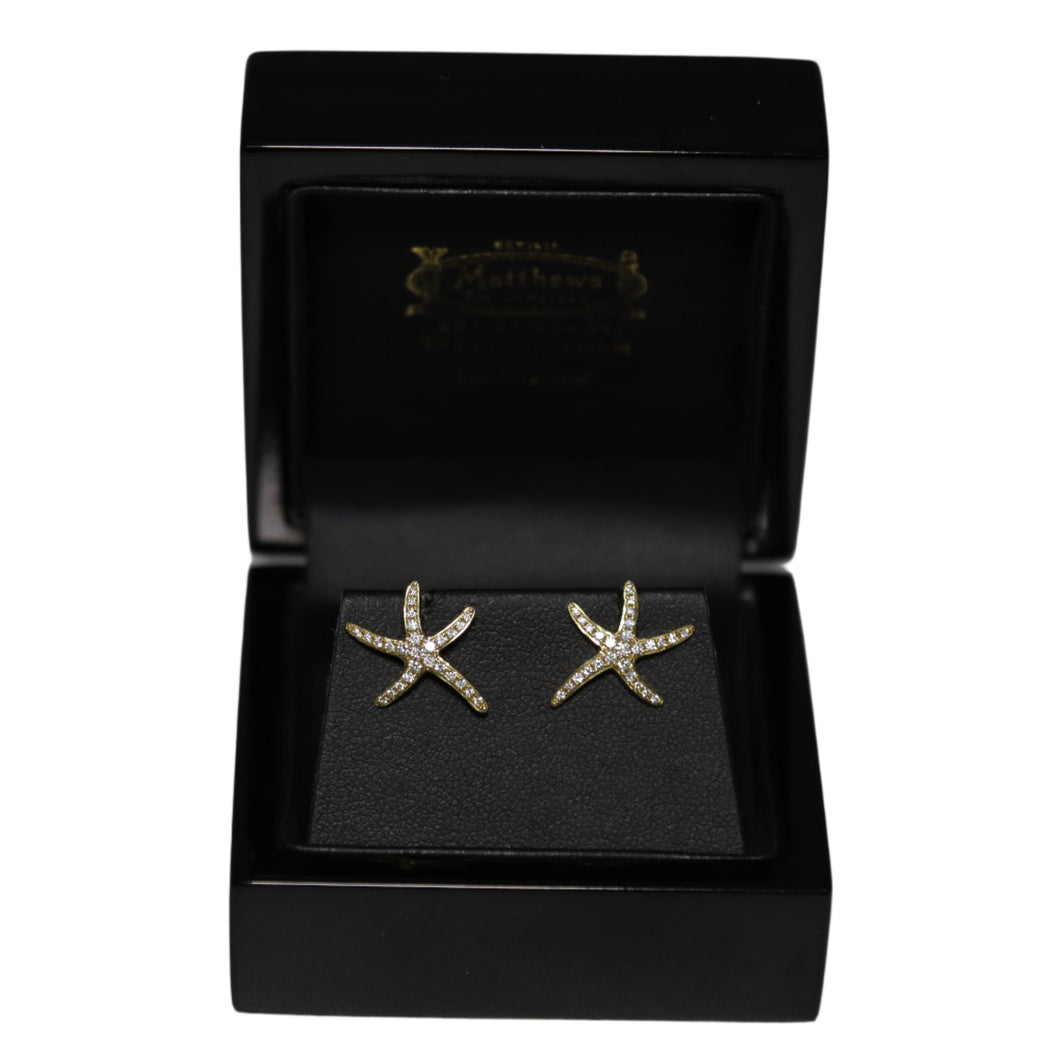 18ct Yellow Gold Diamond Starfish Stud Earrings