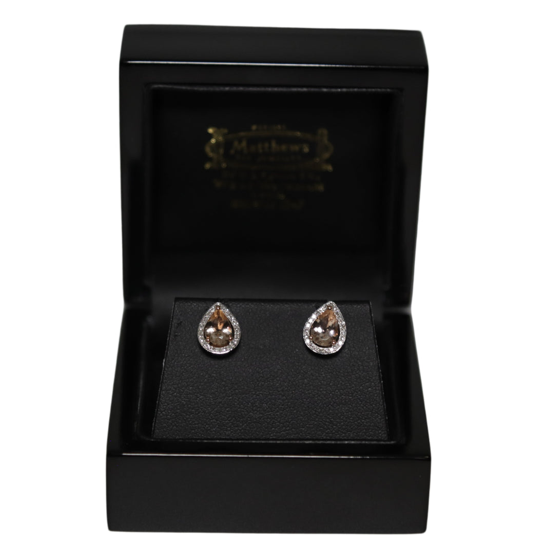 9ct Rose Gold Morganite and Diamond Cluster Stud Earrings