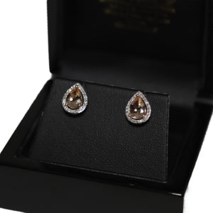 9ct Rose Gold Morganite and Diamond Cluster Stud Earrings