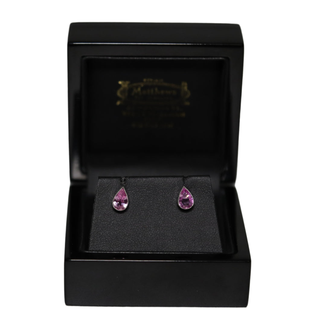 18ct White Gold Pink Sapphire Tear Drop Stud Earrings