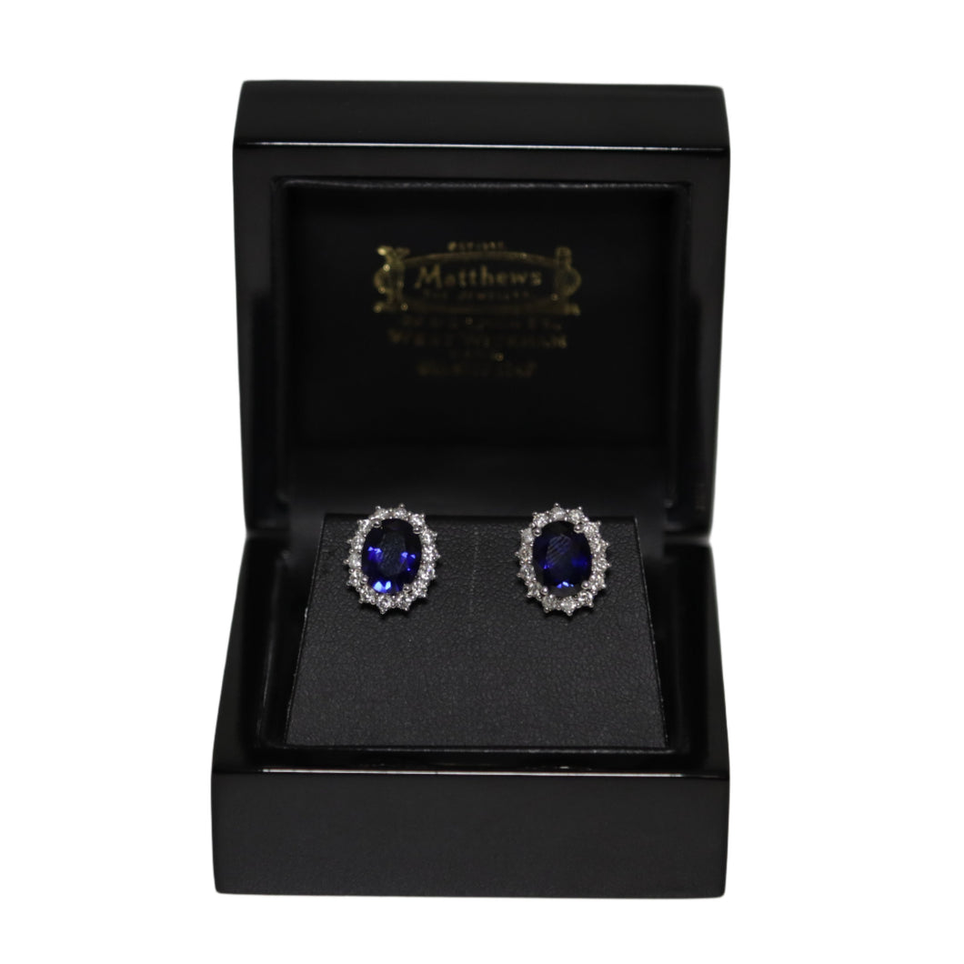 18ct White Gold Sapphire and Diamond Cluster Stud Earrings