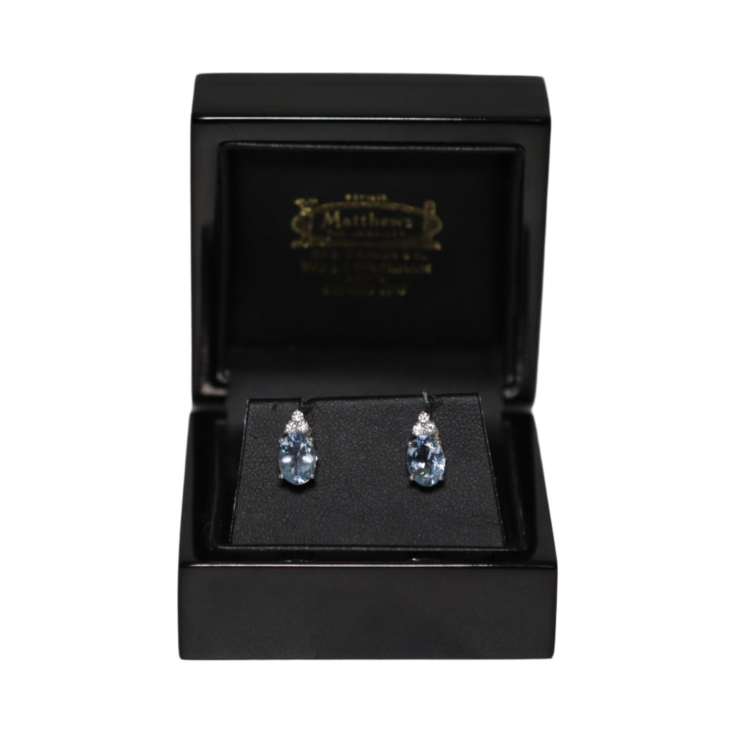18ct White Gold Aquamarine and Diamond Trefoil Stud Earrings