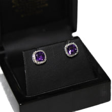Load image into Gallery viewer, 9ct White Gold Amethyst and Diamond Cluster Stud Earrings
