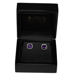 9ct White Gold Amethyst and Diamond Cluster Stud Earrings
