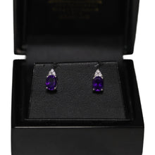 Load image into Gallery viewer, 18ct White Gold Amethyst and Diamond Trefoil Stud Earrings
