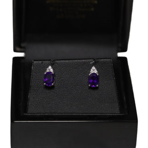18ct White Gold Amethyst and Diamond Trefoil Stud Earrings