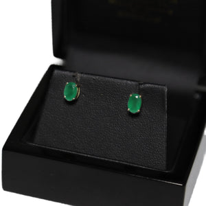 9ct Yellow Gold Oval Emerald Stud Earrings