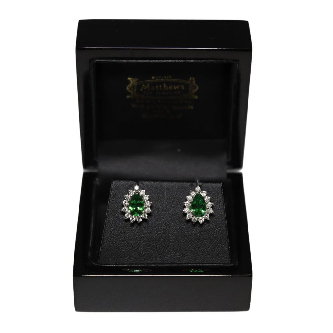 18ct White Gold Tsavorite Garnet and Diamond Cluster Stud Earrings