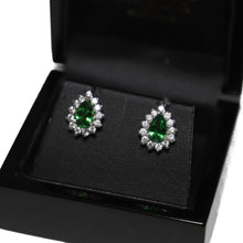 Load image into Gallery viewer, 18ct White Gold Tsavorite Garnet and Diamond Cluster Stud Earrings
