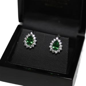 18ct White Gold Tsavorite Garnet and Diamond Cluster Stud Earrings