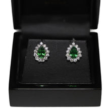 Load image into Gallery viewer, 18ct White Gold Tsavorite Garnet and Diamond Cluster Stud Earrings
