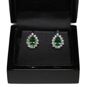 18ct White Gold Tsavorite Garnet and Diamond Cluster Stud Earrings