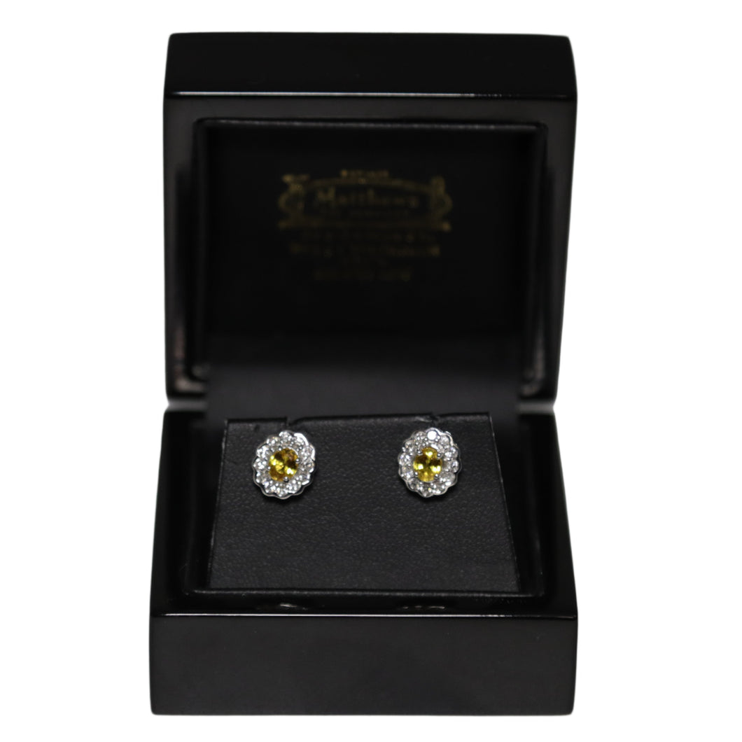 18ct White Gold Yellow Sapphire and Diamond Cluster Stud Earrings