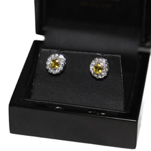 Load image into Gallery viewer, 18ct White Gold Yellow Sapphire and Diamond Cluster Stud Earrings
