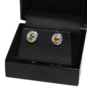 18ct White Gold Yellow Sapphire and Diamond Cluster Stud Earrings