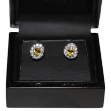 Load image into Gallery viewer, 18ct White Gold Yellow Sapphire and Diamond Cluster Stud Earrings
