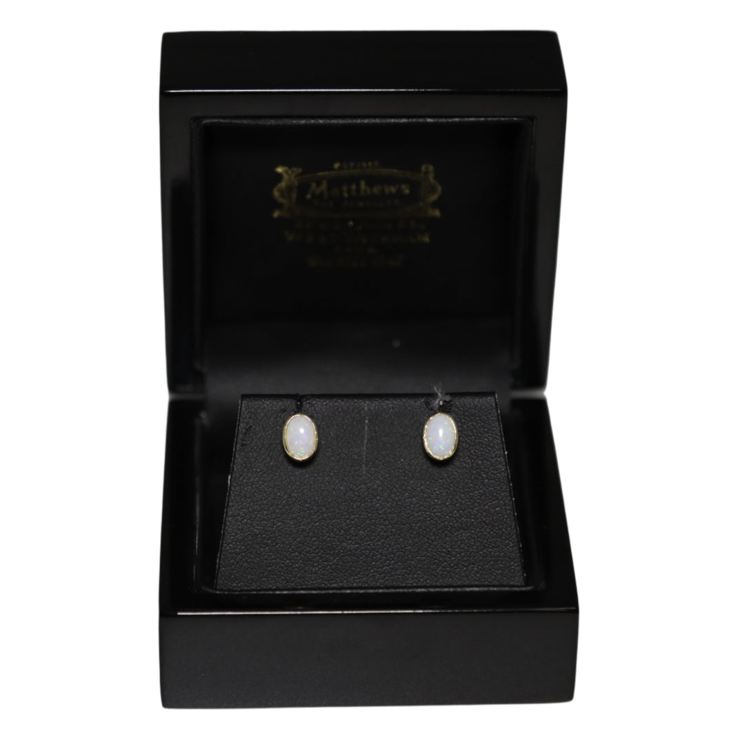 9ct Yellow Gold Rub Over Set Opal Stud Earrings