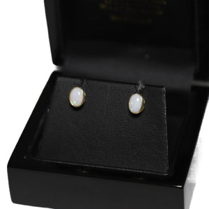 9ct Yellow Gold Rub Over Set Opal Stud Earrings