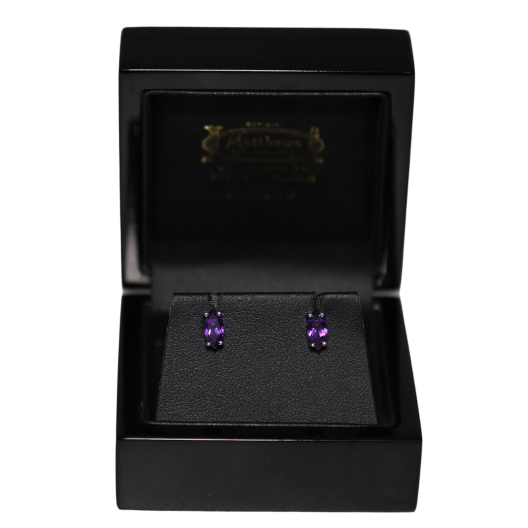 9ct White Gold Marquise Amethyst Stud Earrings