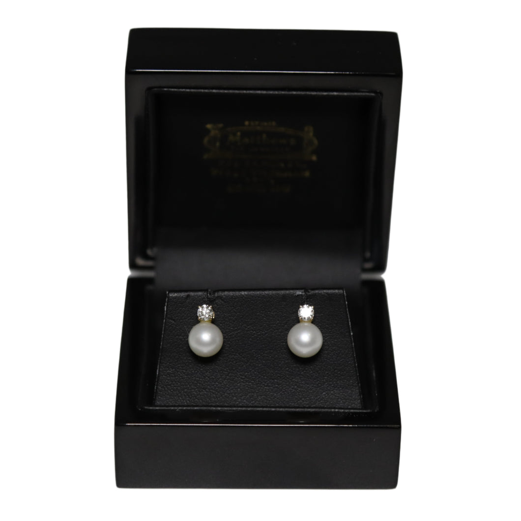 9ct Yellow Gold Cultured Pearl and Diamond Stud Earrings