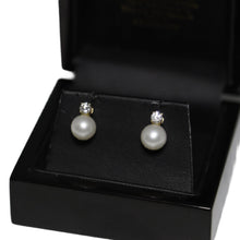 Load image into Gallery viewer, 9ct Yellow Gold Cultured Pearl and Diamond Stud Earrings
