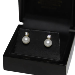 9ct Yellow Gold Cultured Pearl and Diamond Stud Earrings
