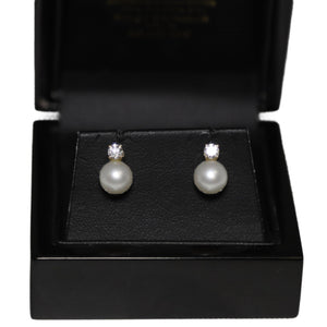 9ct Yellow Gold Cultured Pearl and Diamond Stud Earrings
