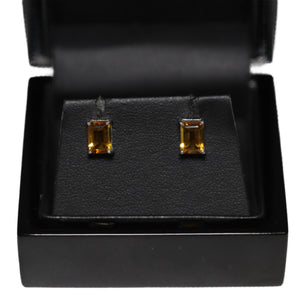 9ct White Gold Rectangular Citrine Stud Earrings