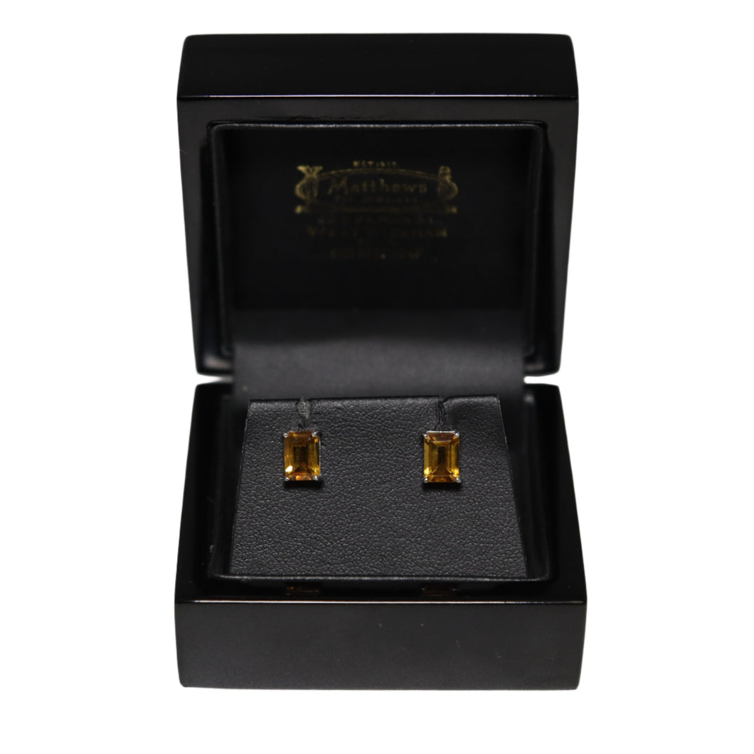 9ct White Gold Rectangular Citrine Stud Earrings