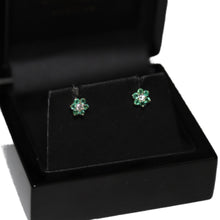 Load image into Gallery viewer, 9ct Yellow Gold Emerald and Diamond Flower Cluster Stud Earrings

