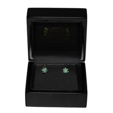Load image into Gallery viewer, 9ct Yellow Gold Emerald and Diamond Flower Cluster Stud Earrings
