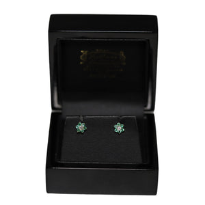 9ct Yellow Gold Emerald and Diamond Flower Cluster Stud Earrings