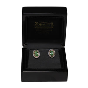 18ct Yellow and White Gold Green Garnet and Diamond Cluster Stud Earrings