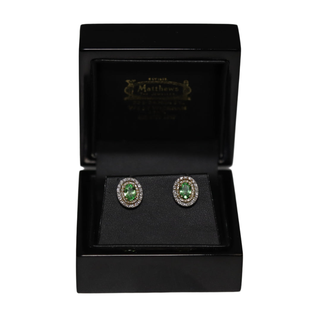 18ct Yellow and White Gold Green Garnet and Diamond Cluster Stud Earrings