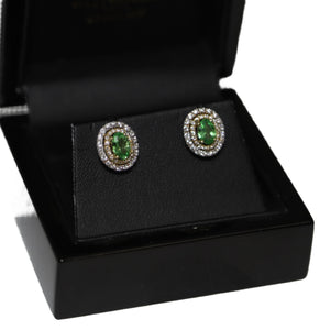 18ct Yellow and White Gold Green Garnet and Diamond Cluster Stud Earrings